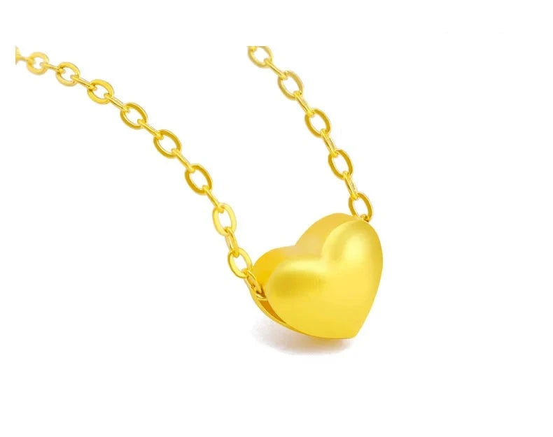 18K Gold Heart Necklace Matte Clavicle Chain
