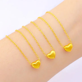 18K Gold Heart Necklace Matte Clavicle Chain