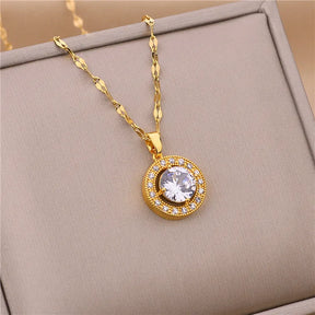 Stainless Steel Cubic Zirconia Pendant Necklace