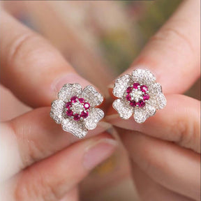 Brilliant Flower Carnation Earrings with Cubic Zirconia Vibrant Colors