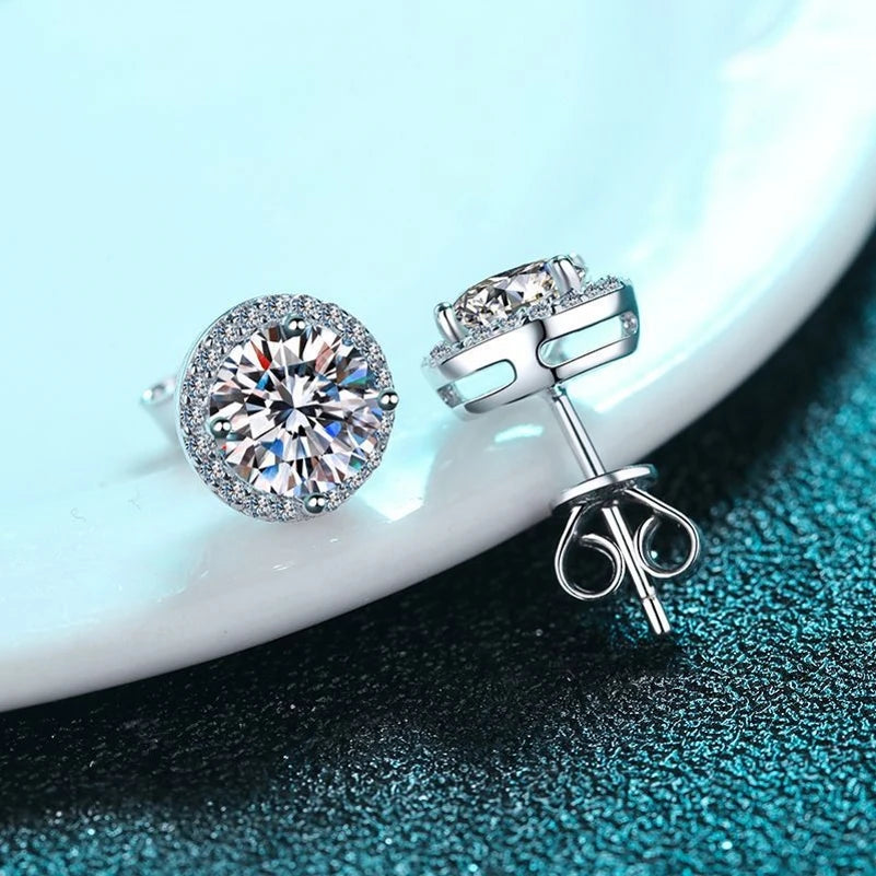 1CT Round Moissanite Earrings in 925 Sterling Silver