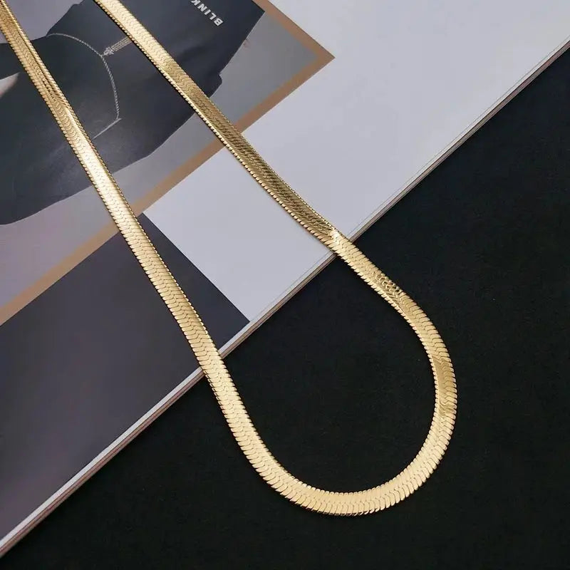 Flat Chain Necklace in 925 Silver Plated 18K Gold