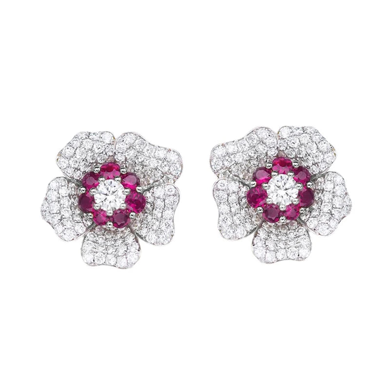 Brilliant Flower Carnation Earrings with Cubic Zirconia Vibrant Colors