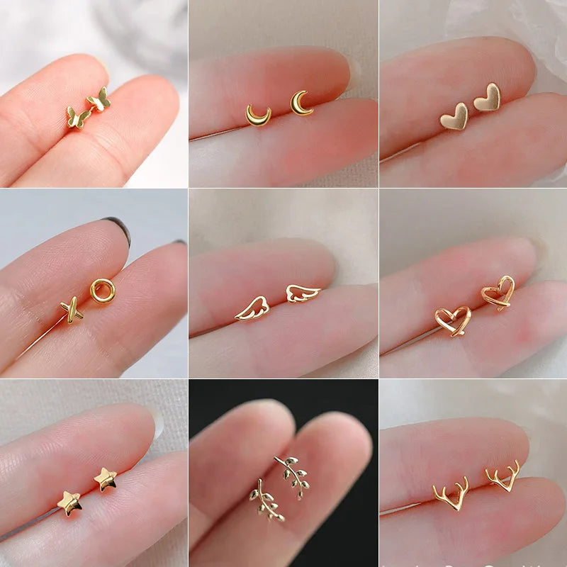 Lovely Small Stud Earrings 925 Silver Gold Plated