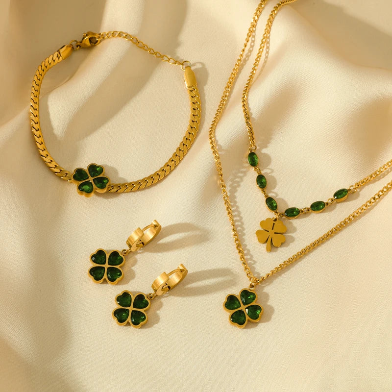 Four-Leaf Clover Necklace with Zirconia