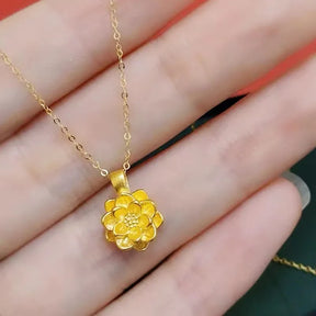 24K Pure Gold Necklace with Flower Pendant