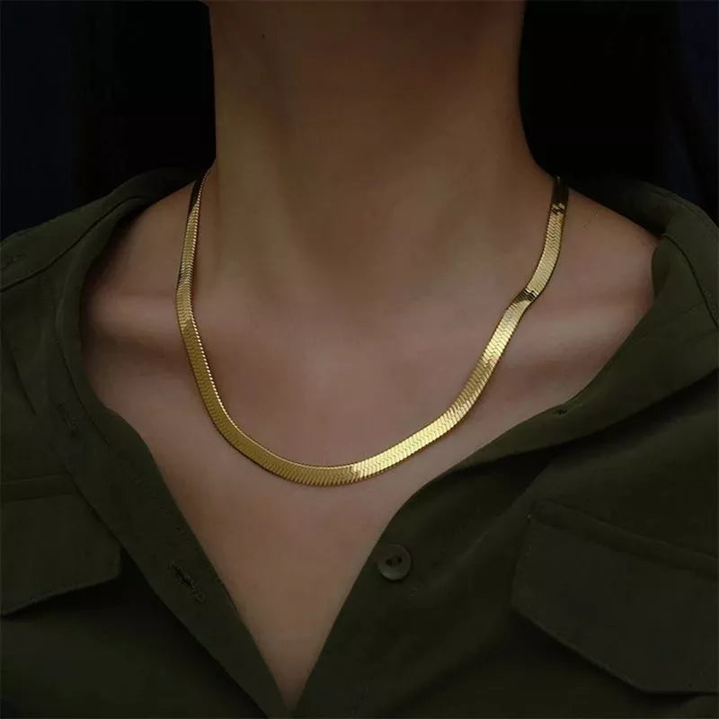 Flat Chain Necklace in 925 Silver Plated 18K Gold