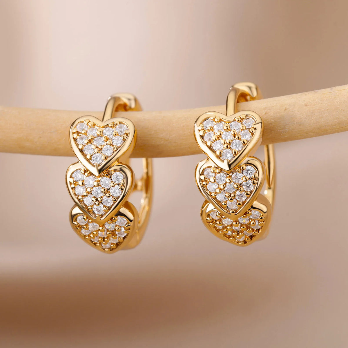 Silver and Gold Zirconia Heart Earrings