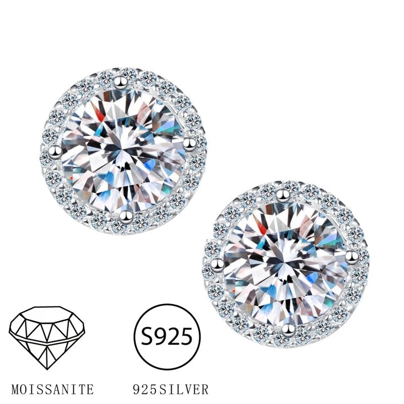 1CT Round Moissanite Earrings in 925 Sterling Silver