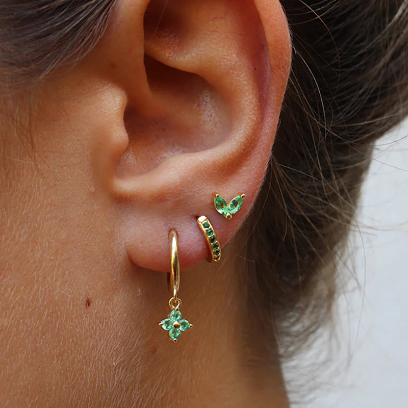 Exclusive kit with 3 Geometric Earrings with Green Zirconia