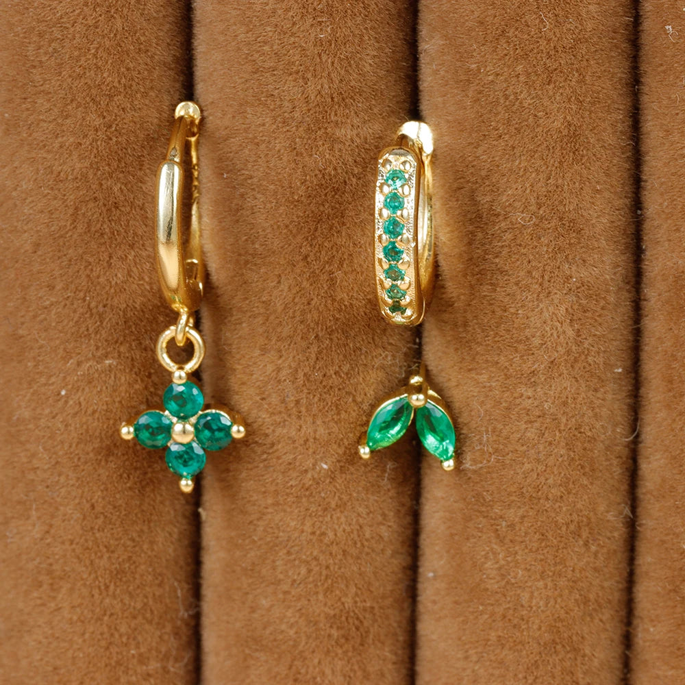 Exclusive kit with 3 Geometric Earrings with Green Zirconia