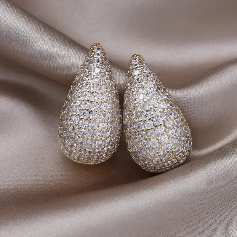 Drop Shape Zirconia Pendant Earrings - Luxury Korean Fashion